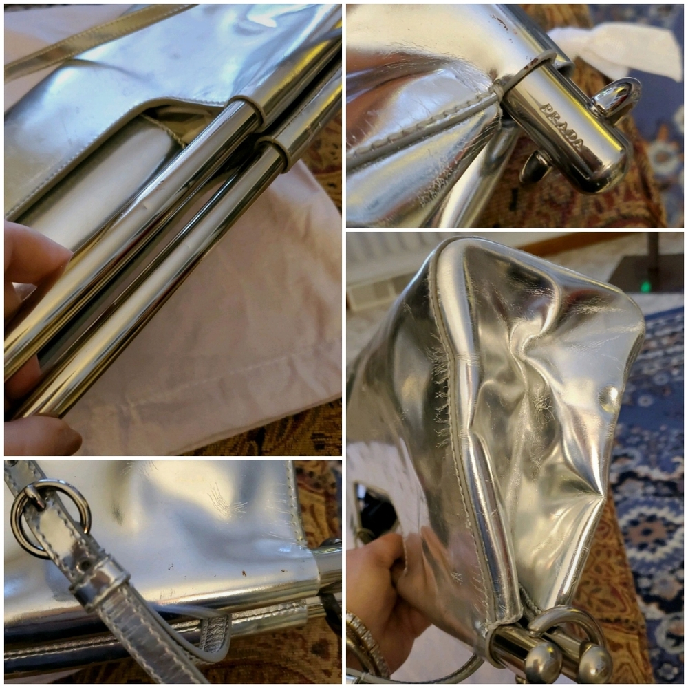 •PRADA Vitello Daino Bar in Silver· Authentic w Cards & Bag. - Picture 12 of 17